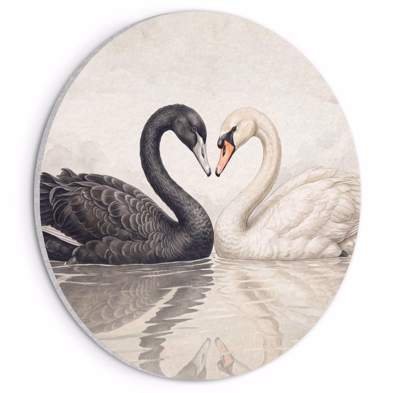 Akoestisch schilderij rond - Zwanen - Hartvorm - Dieren — 1