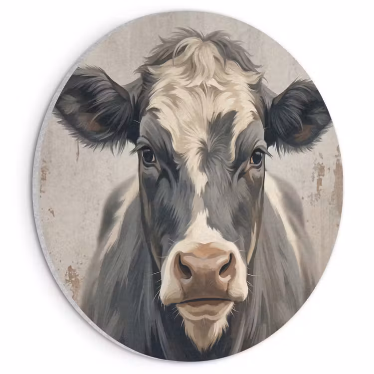 Akoestisch schilderij rond - Koe - Portret - Dieren - Modern — 1