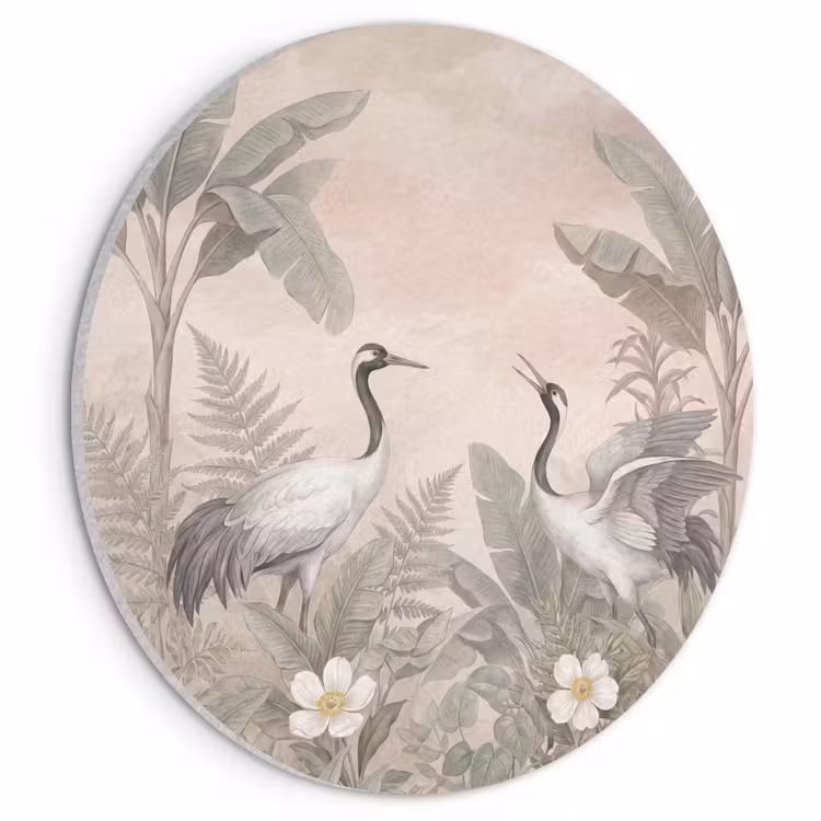 Akoestisch schilderij rond - Kraanvogels - Natuur - Roze — 1