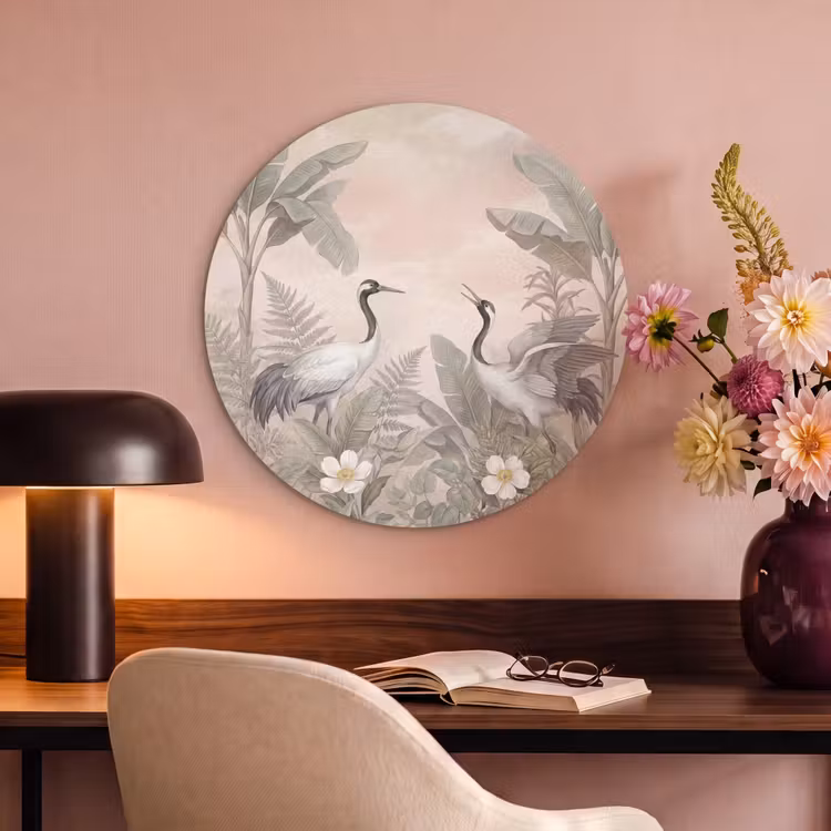 Akoestisch schilderij rond - Kraanvogels - Natuur - Roze — 2