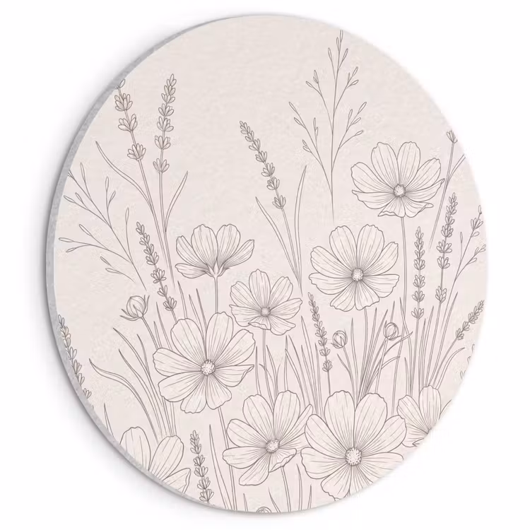 Akoestisch schilderij rond - Minimalistisch - Modern - Bloemen - Beige — 1