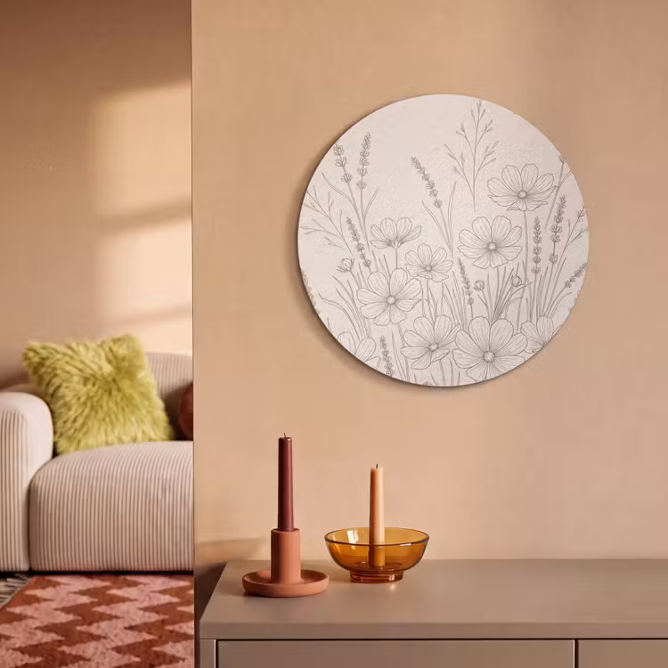 Akoestisch schilderij rond - Minimalistisch - Modern - Bloemen - Beige — 3