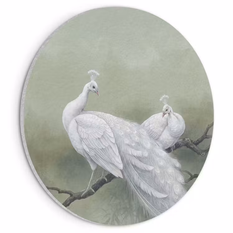 Akoestisch schilderij rond - Pauwen - Wit - Natuur - Groen — 1