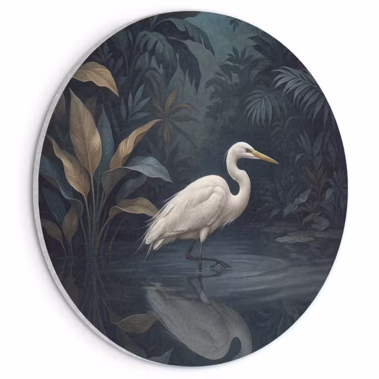 Akoestisch schilderij rond - Reiger - Water - Natuur - Modern - Wit — 1