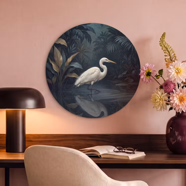 Akoestisch schilderij rond - Reiger - Water - Natuur - Modern - Wit — 2