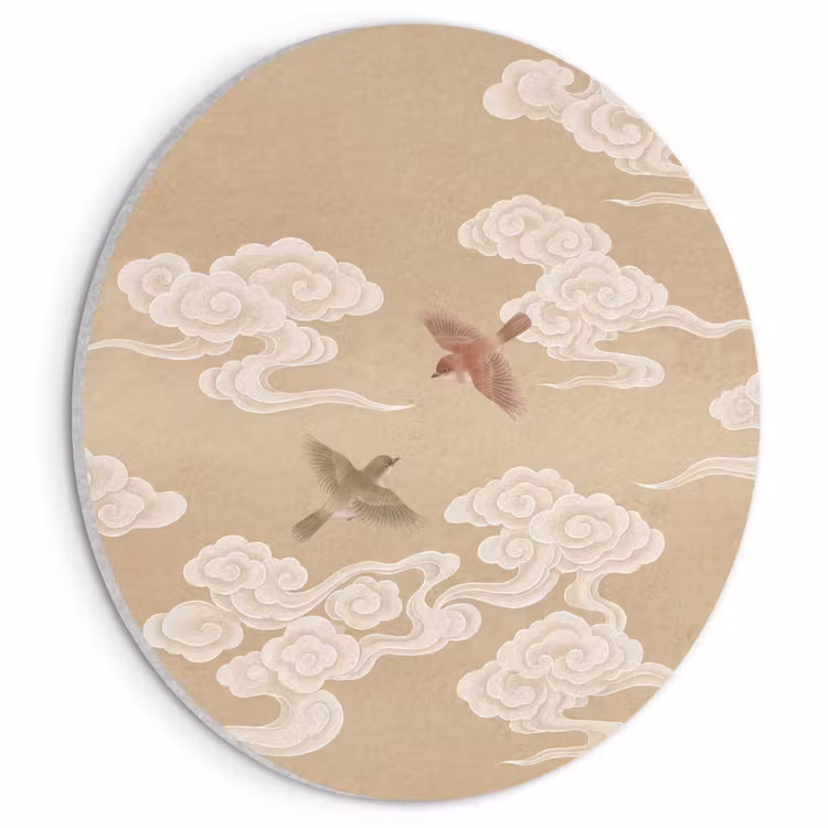 Akoestisch schilderij rond - Vogels - Vliegen - Beige — 1
