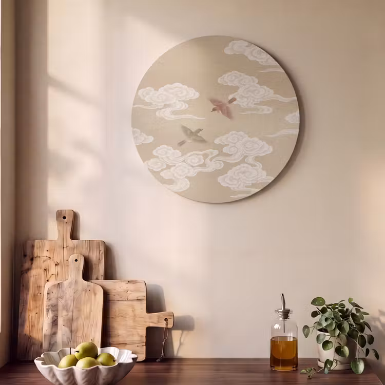 Akoestisch schilderij rond - Vogels - Vliegen - Beige — 4