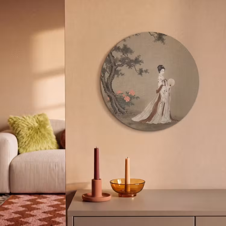 Akoestisch schilderij rond - Vrouw - Azië - Kunst - Beige — 3