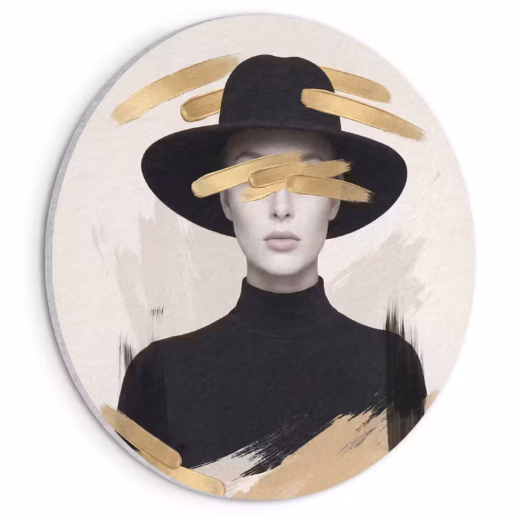 Akoestisch schilderij rond - Vrouw - Portret - Modern - Goud - Kunst — 1
