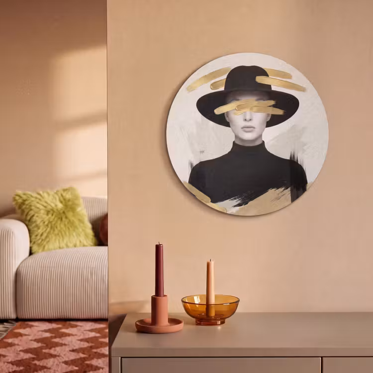 Akoestisch schilderij rond - Vrouw - Portret - Modern - Goud - Kunst — 3