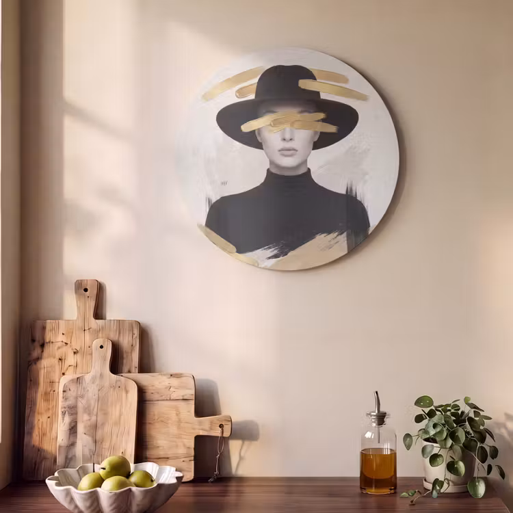 Akoestisch schilderij rond - Vrouw - Portret - Modern - Goud - Kunst — 4
