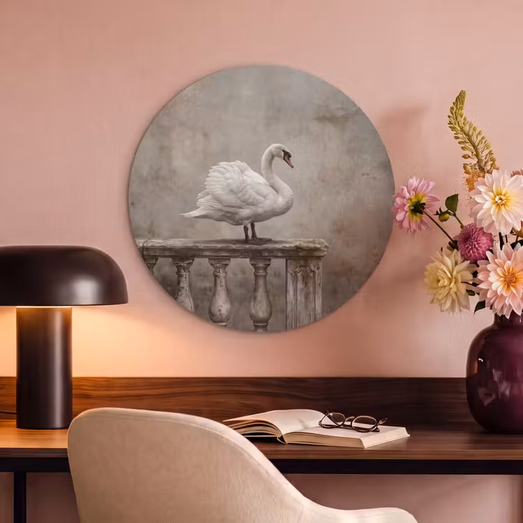 Akoestisch schilderij rond - Zwaan - Elegant - Dieren - Wit — 2