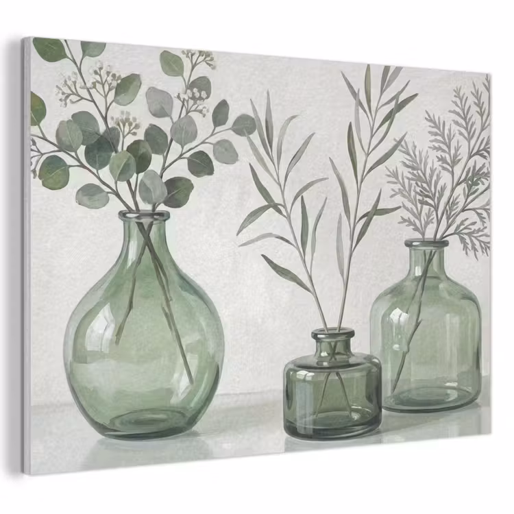 Akoestisch schilderij - Vazen - Bladeren - Groen — 1