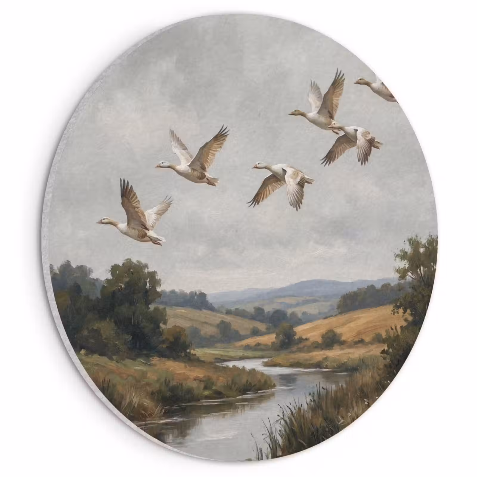 Akoestisch schilderij rond - Eenden - Rivier - Landschap - Vlucht - Nostalgisch — 1