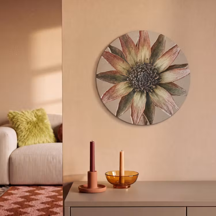 Akoestisch schilderij rond - Droogbloem - Protea - Vintage - Beige - Rustiek — 3