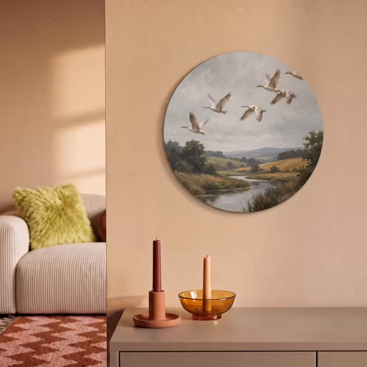 Akoestisch schilderij rond - Eenden - Rivier - Landschap - Vlucht - Nostalgisch — 3