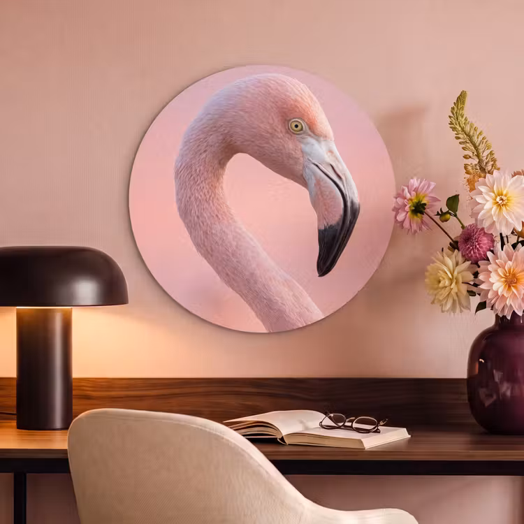 Akoestisch schilderij rond - Flamingo - Portret - Roze — 2
