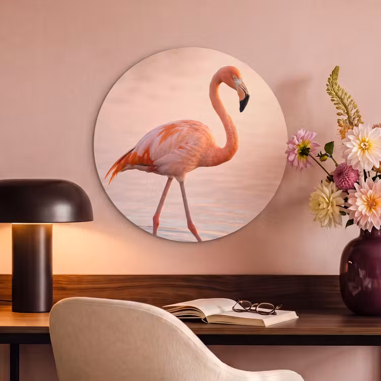 Akoestisch schilderij rond - Flamingo - Water - Roze — 2