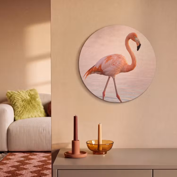 Akoestisch schilderij rond - Flamingo - Water - Roze — 3