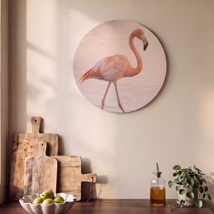 Akoestisch schilderij rond - Flamingo - Water - Roze — 4