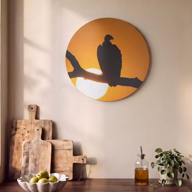 Akoestisch schilderij rond - Gier - Tak - Zon - Oranje — 4