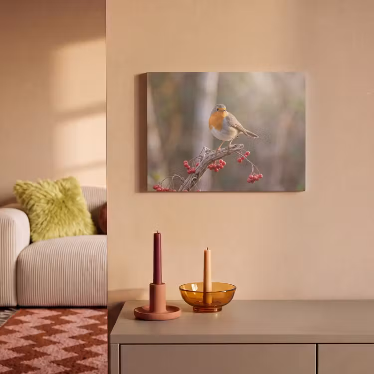 Akoestisch schilderij - Roodborst - Tak - Bessen - Natuur — 2