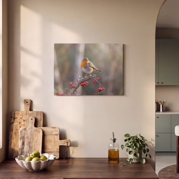 Akoestisch schilderij - Roodborst - Tak - Bessen - Natuur — 3