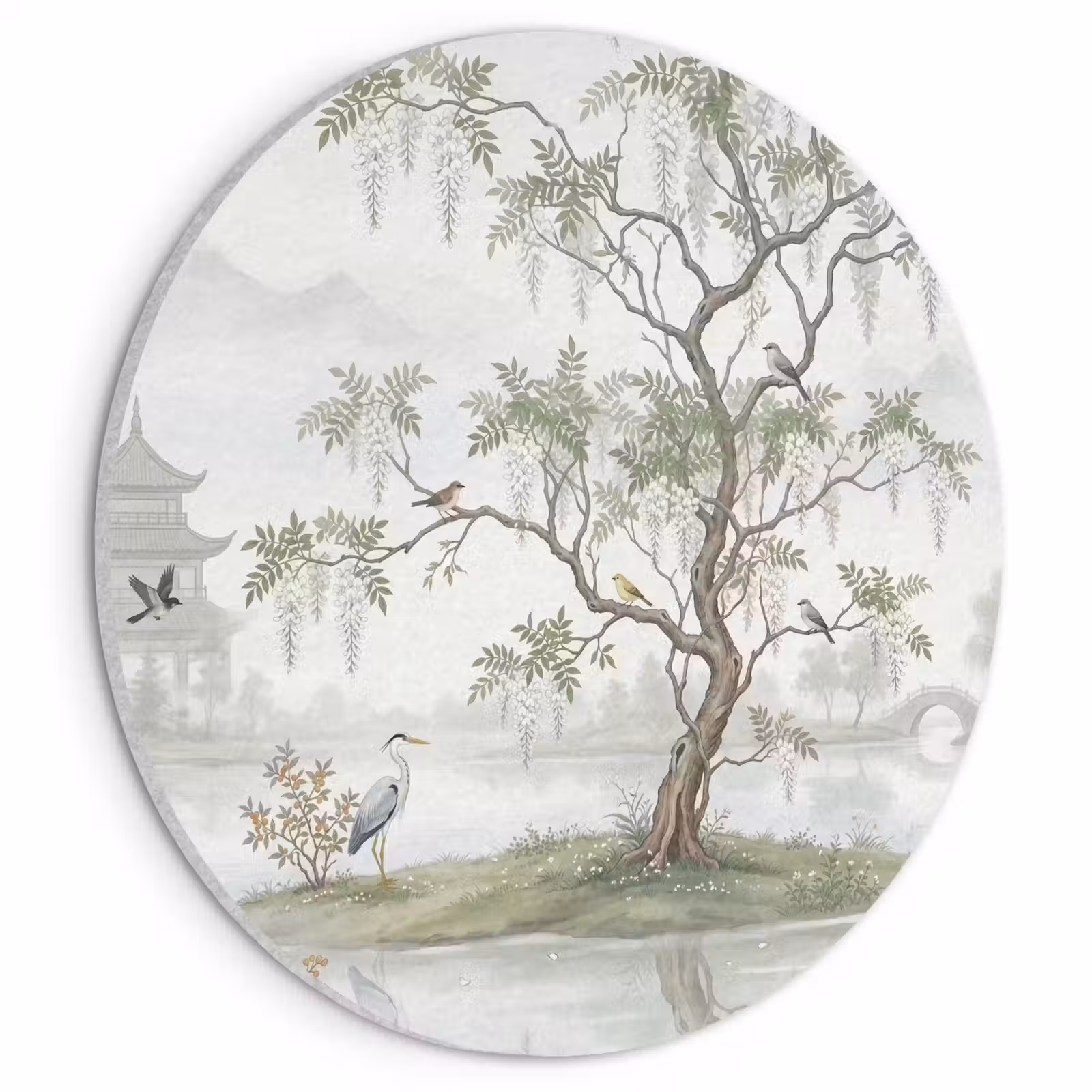 Akoestisch schilderij rond - Reiger - Landschap - Groen — 1