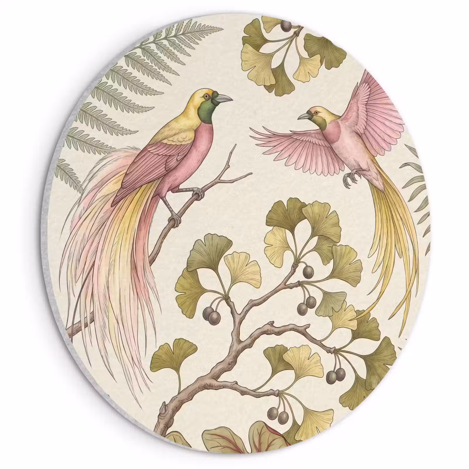 Akoestisch schilderij rond - Vogels - Tropisch - Botanisch - Roze — 1