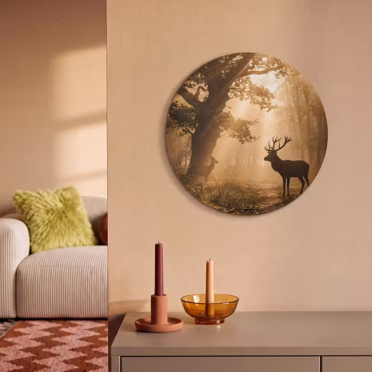 Akoestisch schilderij rond - Hert - Bos - Mistig - Natuur - Goud — 3