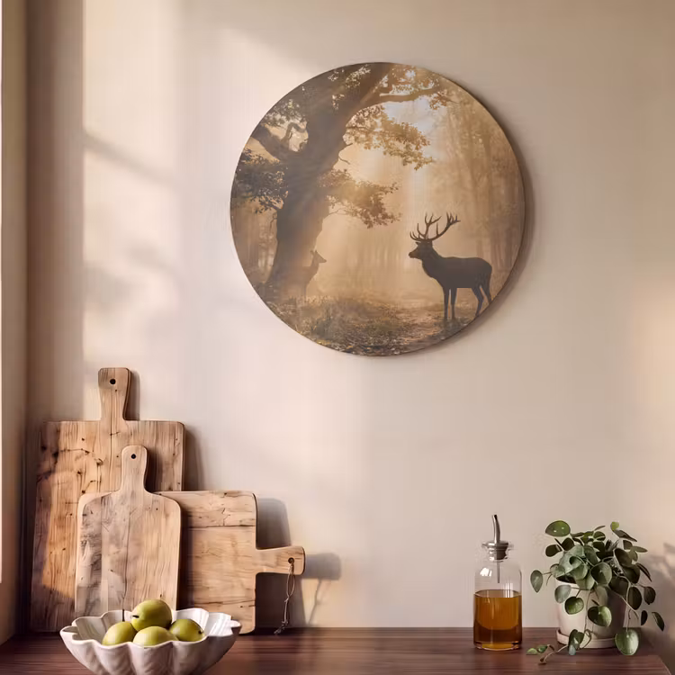 Akoestisch schilderij rond - Hert - Bos - Mistig - Natuur - Goud — 4