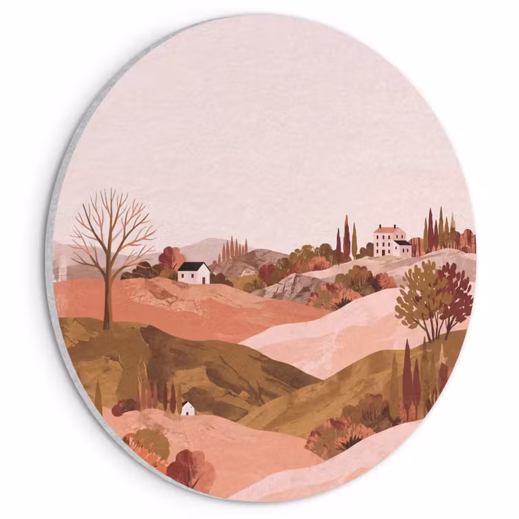 Akoestisch schilderij rond - Heuvellandschap - Grafisch - Terracotta — 1
