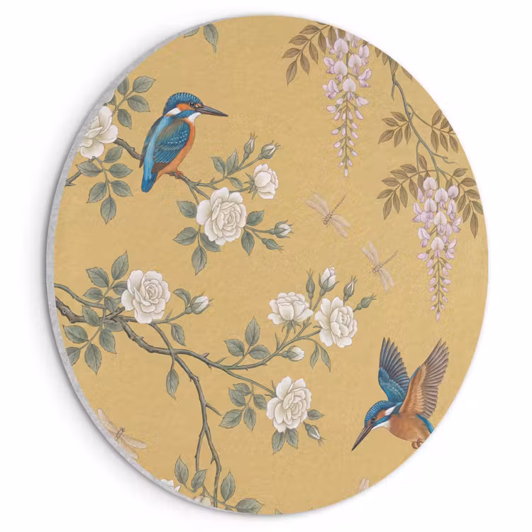 Akoestisch schilderij rond - IJsvogels - Bloesem - Geel — 1