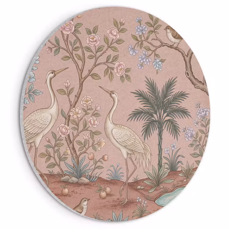 Akoestisch schilderij rond - Nostalgisch - Reigers - Roze — 1