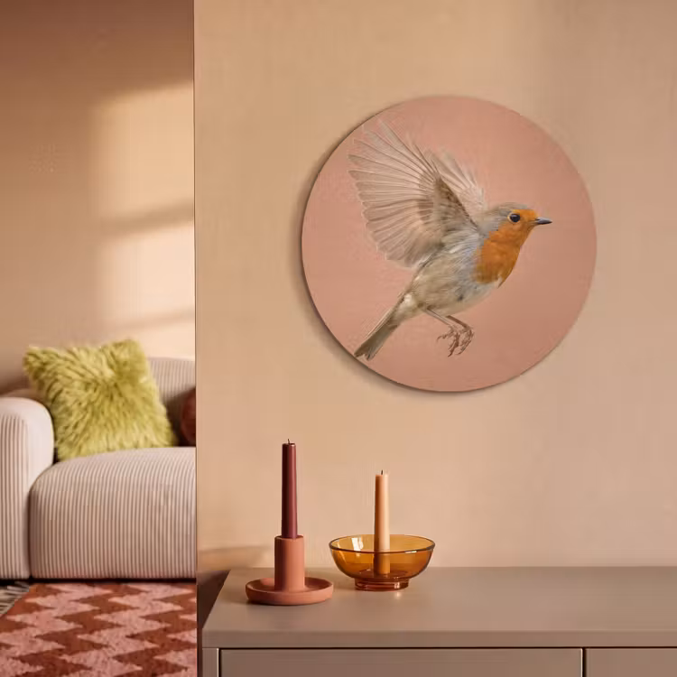 Akoestisch schilderij rond - Roodborst - Natuur - Roze — 3