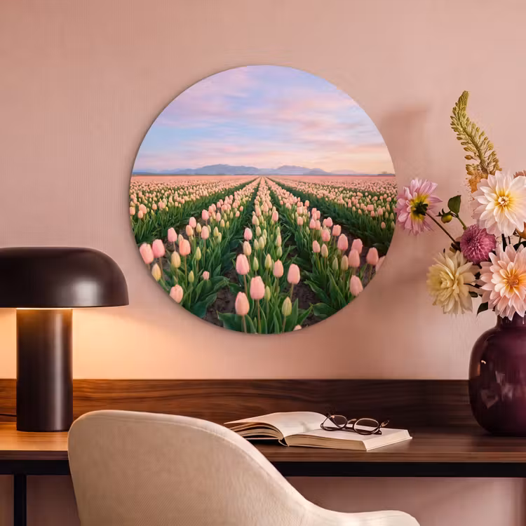 Akoestisch schilderij rond - Tulpen - Landschap - Roze — 2