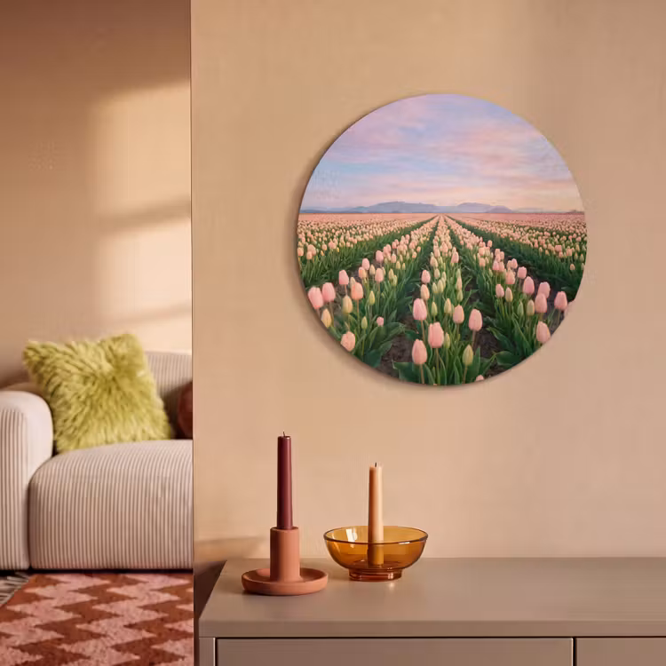 Akoestisch schilderij rond - Tulpen - Landschap - Roze — 3