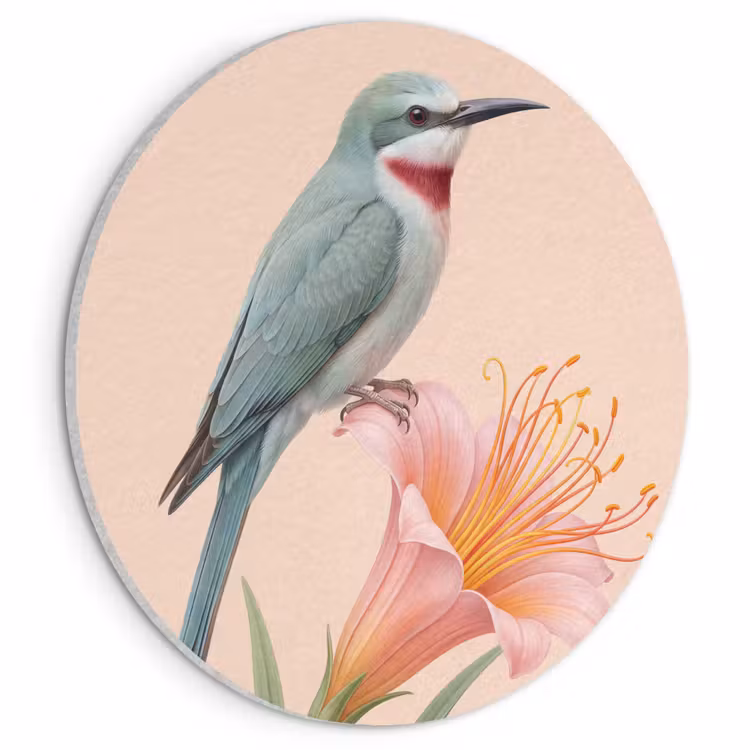 Akoestisch schilderij rond - Vogel - Bloem - Natuur - Roze — 1