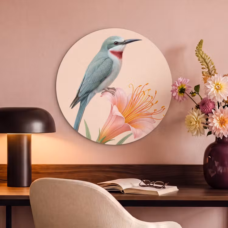 Akoestisch schilderij rond - Vogel - Bloem - Natuur - Roze — 2