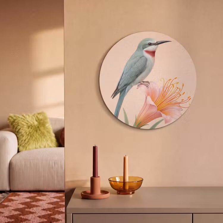 Akoestisch schilderij rond - Vogel - Bloem - Natuur - Roze — 3