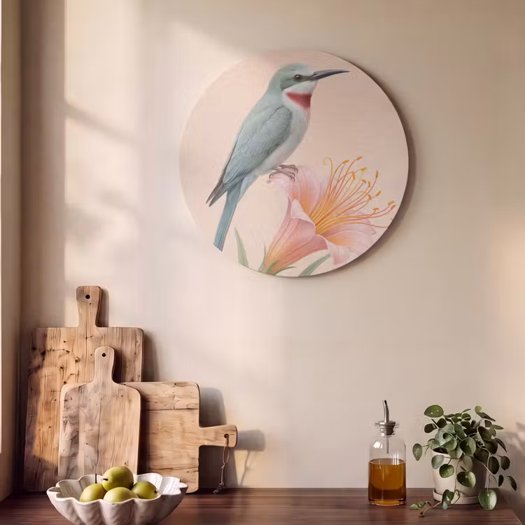 Akoestisch schilderij rond - Vogel - Bloem - Natuur - Roze — 4
