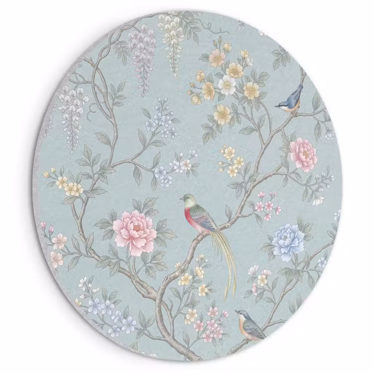 Akoestisch schilderij rond - Vogel - Bloemen - Kleurrijk — 1