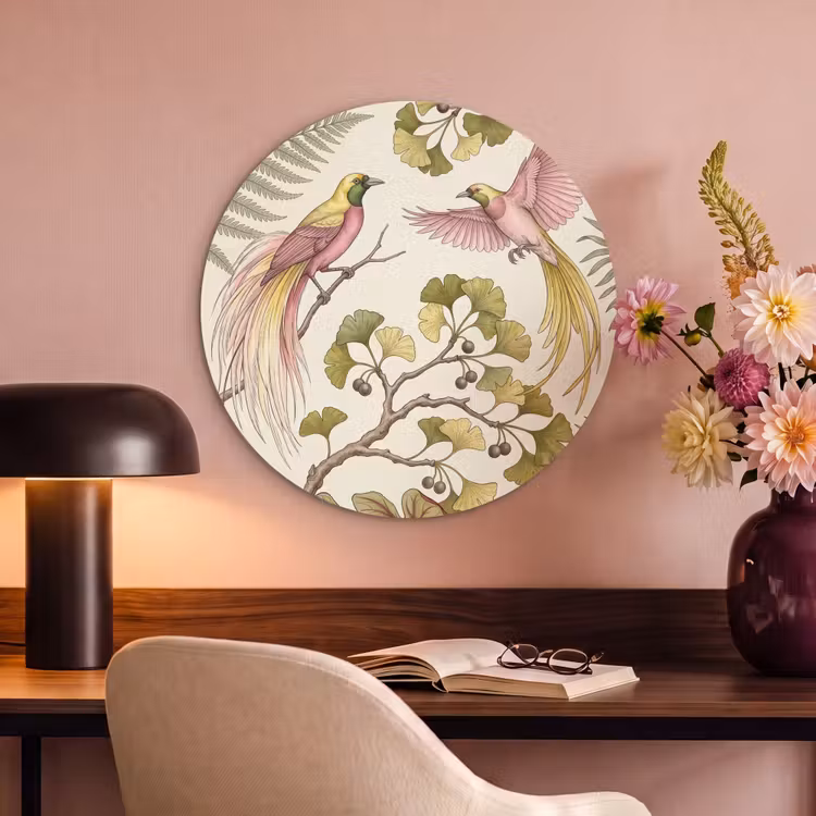 Akoestisch schilderij rond - Vogels - Tropisch - Botanisch - Roze — 2