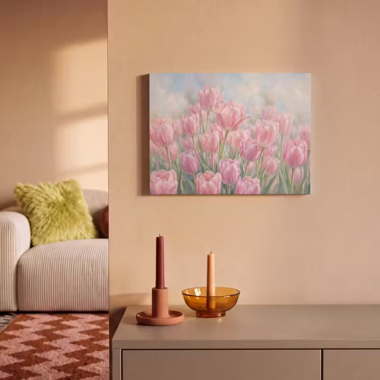 Akoestisch schilderij - Tulpen - Veld - Lente - Roze — 2