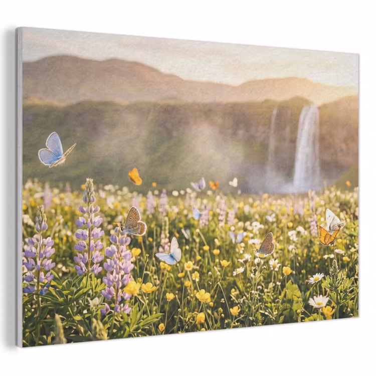 Akoestisch schilderij - Vlinders - Waterval - Bloemenveld — 1