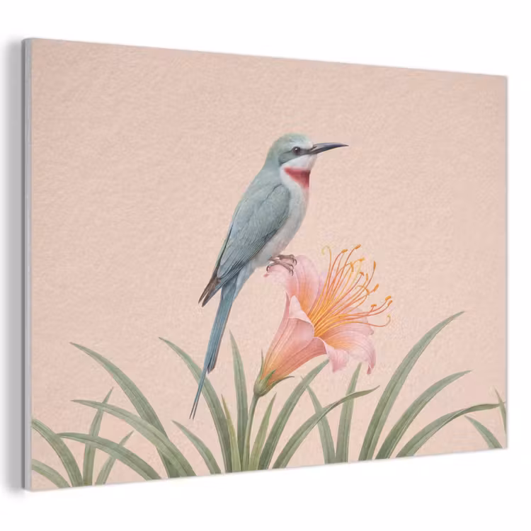 Akoestisch schilderij - Vogel - Bloem - Natuur - Roze — 1