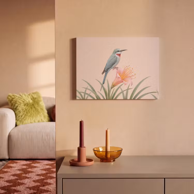 Akoestisch schilderij - Vogel - Bloem - Natuur - Roze — 2