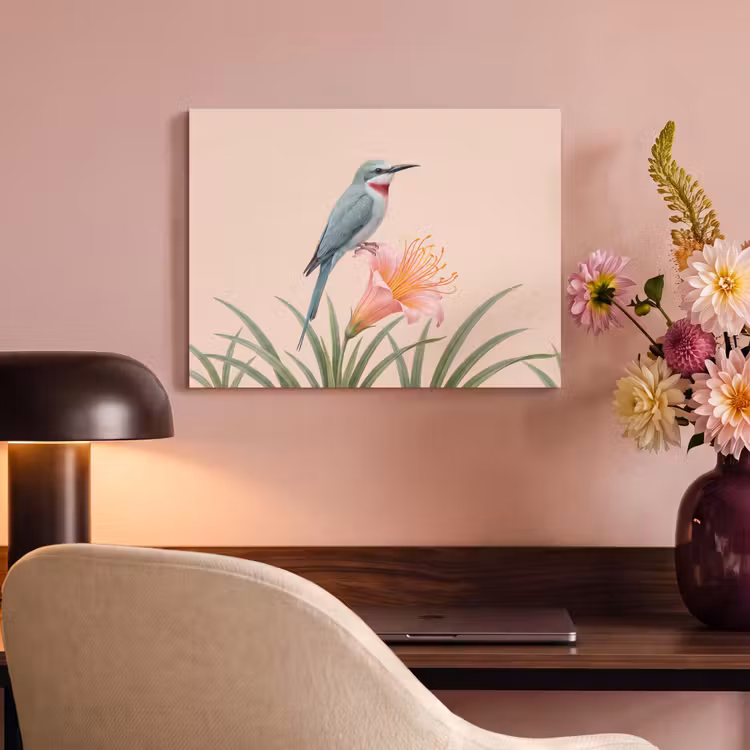 Akoestisch schilderij - Vogel - Bloem - Natuur - Roze — 4