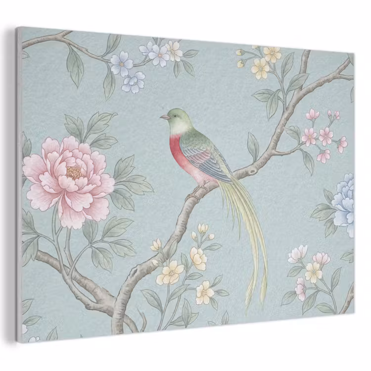 Akoestisch schilderij - Vogel - Bloemen - Kleurrijk — 1