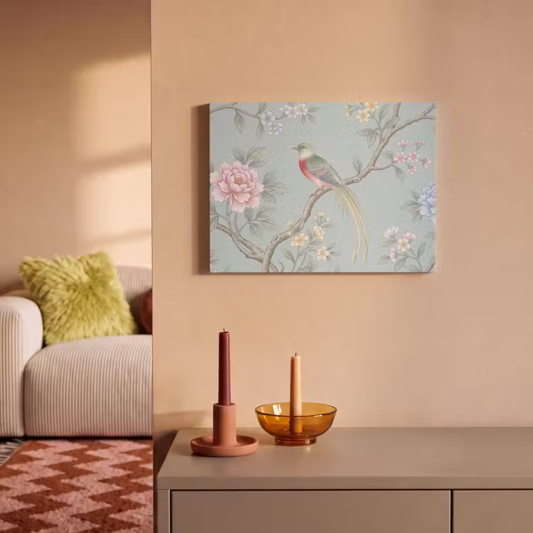 Akoestisch schilderij - Vogel - Bloemen - Kleurrijk — 2